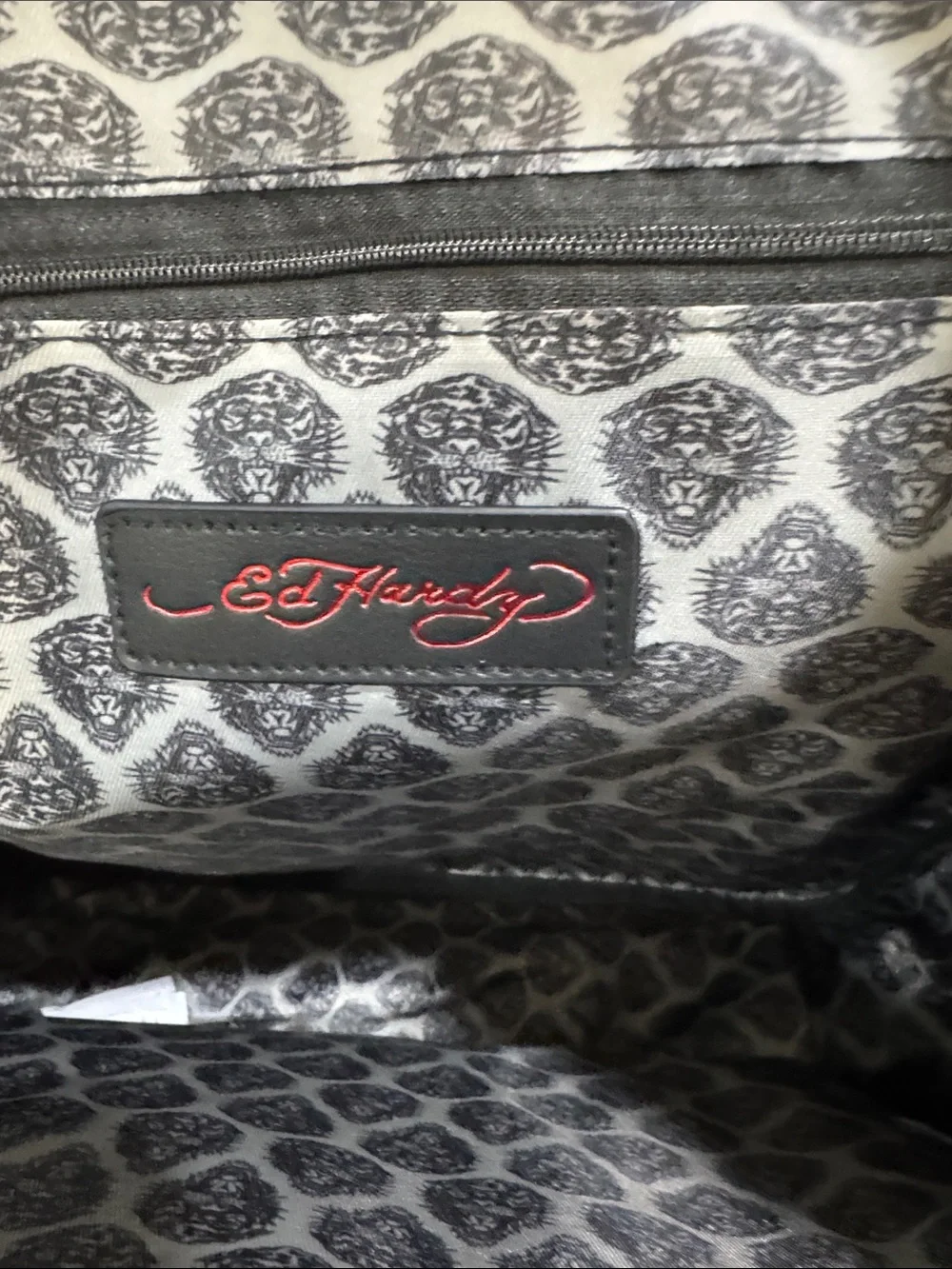 Ed Hardy Black Backpack with Red Heart and Skull Banner Graphic
